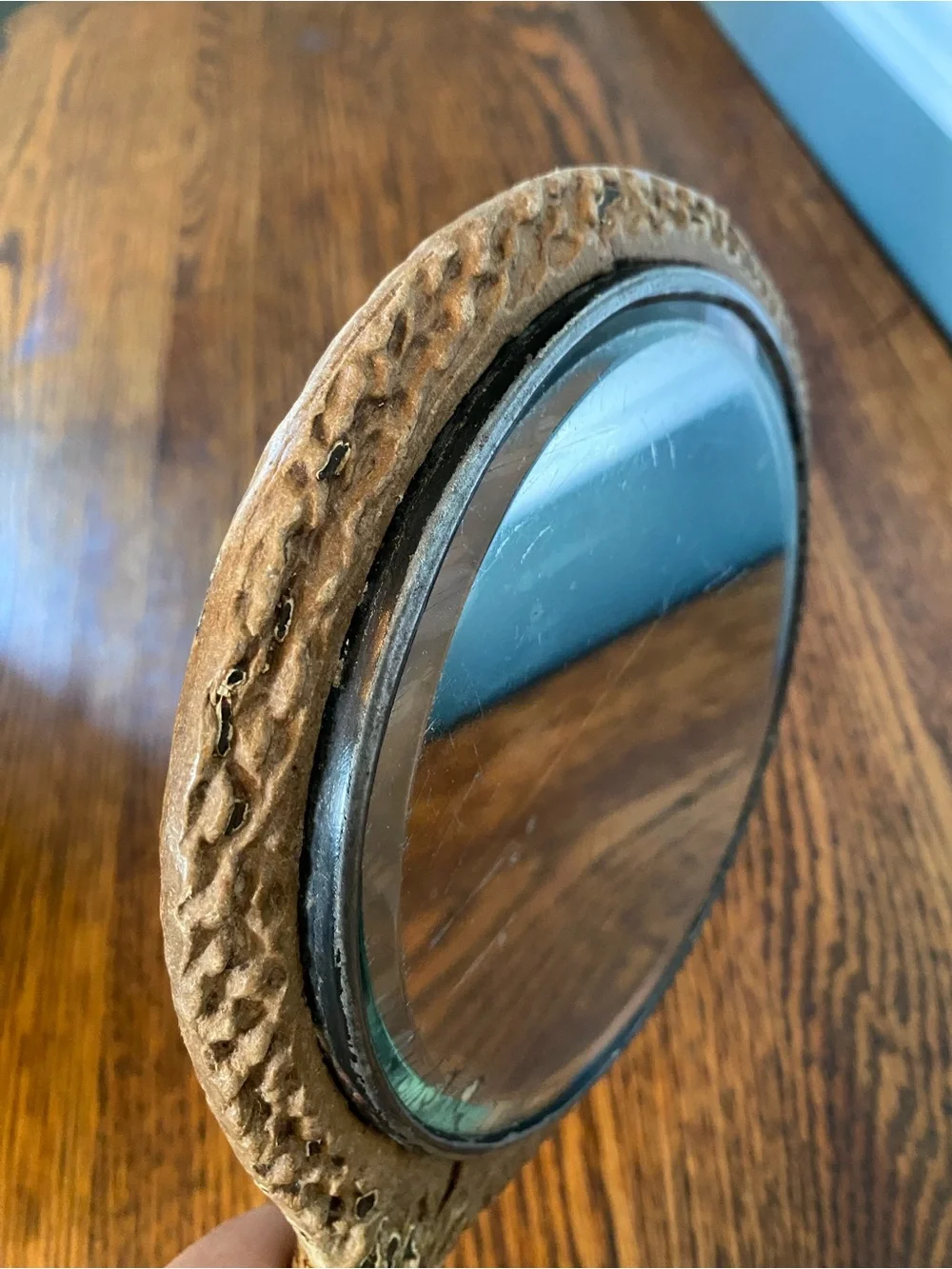 Vintage Faux Bois Hand Mirror Vanity Mirror
